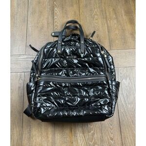 Tutilo New York Black Quilted‎ Puffer Backpack Gold Hardware Glossy Patent Style
